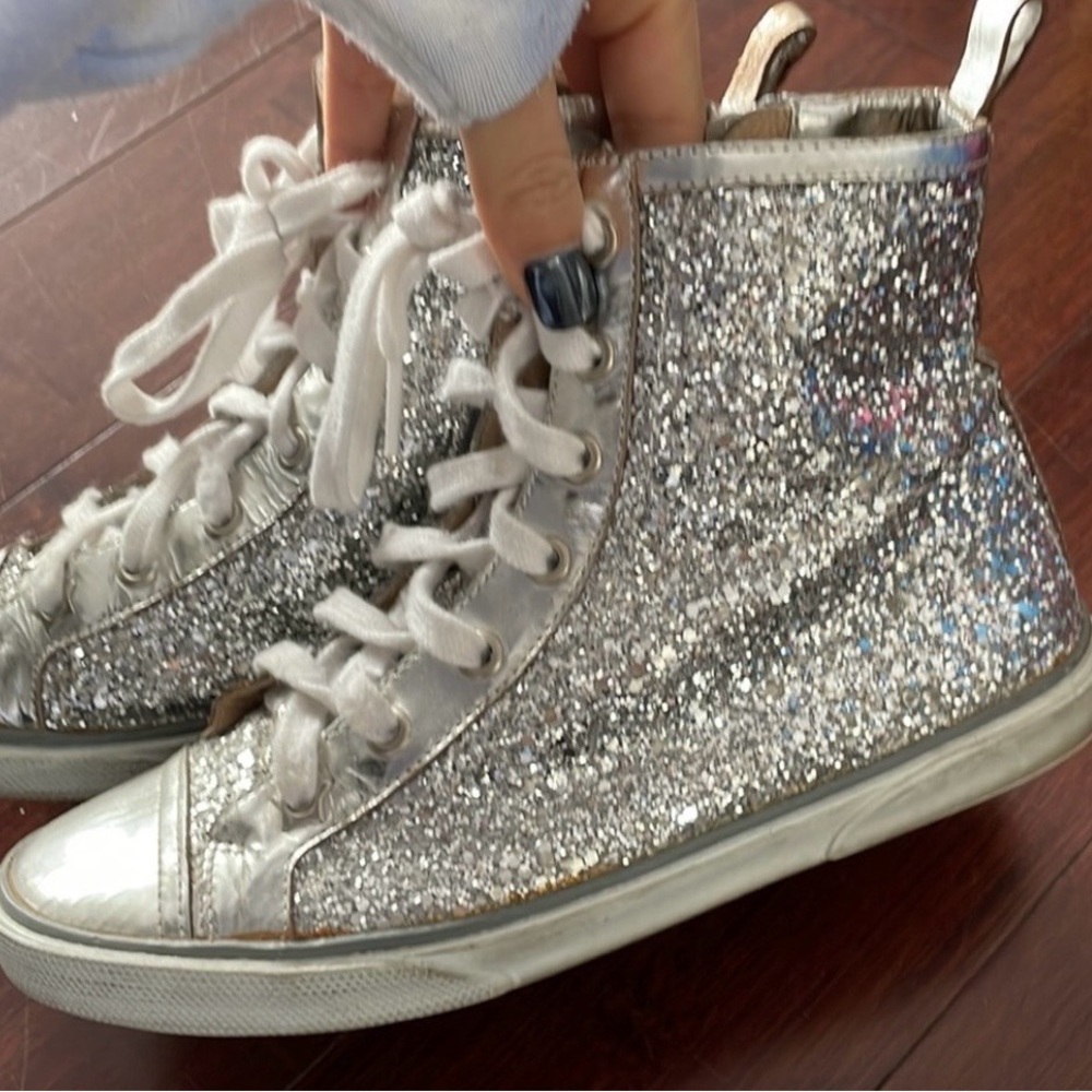 Jimmy Choo Silver Glitter High-Top Sneakers - Picture 2 of 8